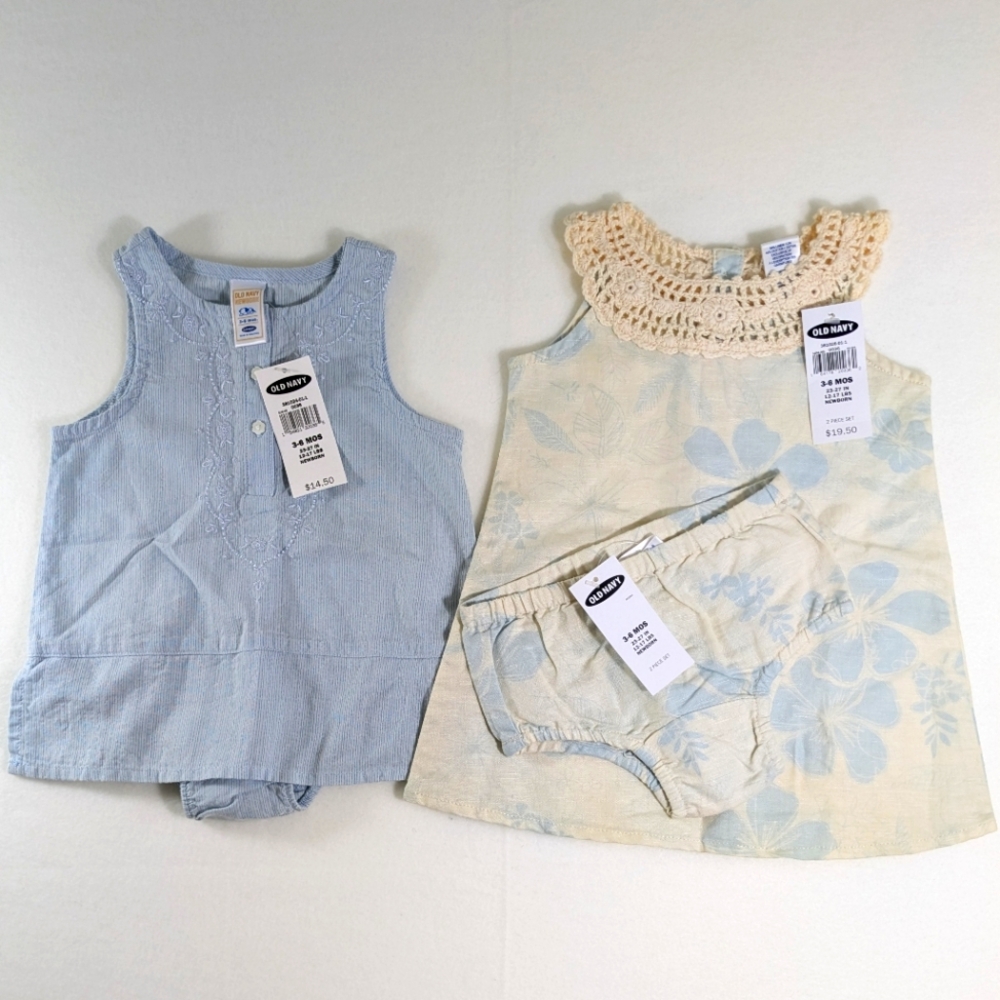 3-6M Old Navy Girls Dresses NWT Aloha Crochet Linen, Baby Blue Embroidered